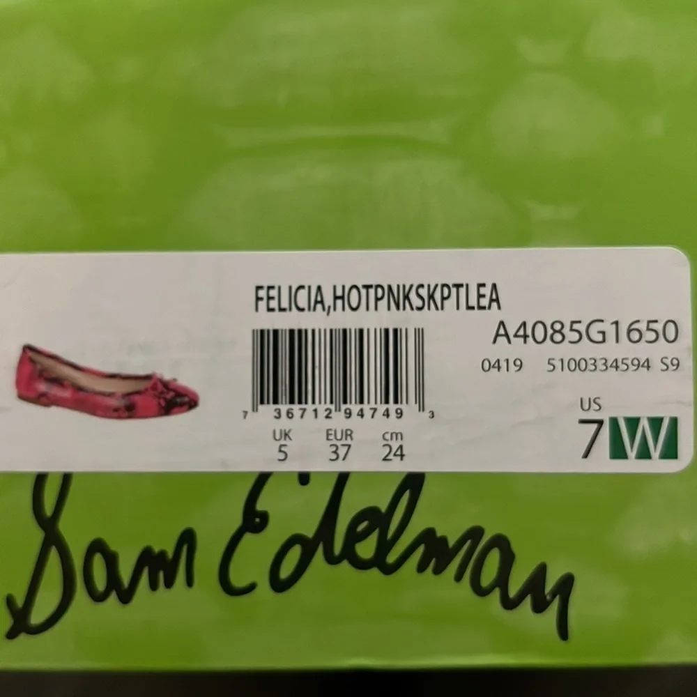 Sam Edelman Felicia Hot pink‎ snake embossed leather ballerina flats Sz 7 W new